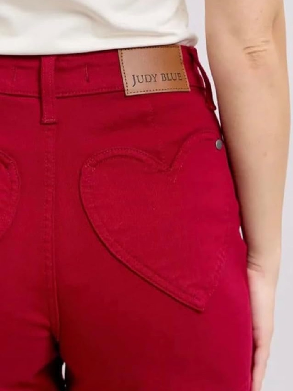 Judy Blue Red Heart Pocket Jeans High Waist Wide Leg Denim Pants Garment Dyed 28 - Picture 2 of 8